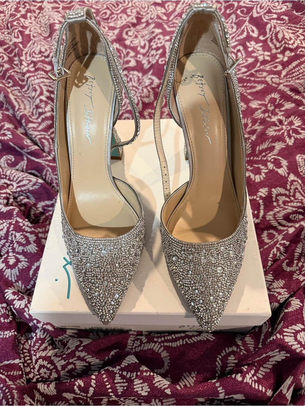 Betsy Johnson Rams rhinestone ankle pump heels